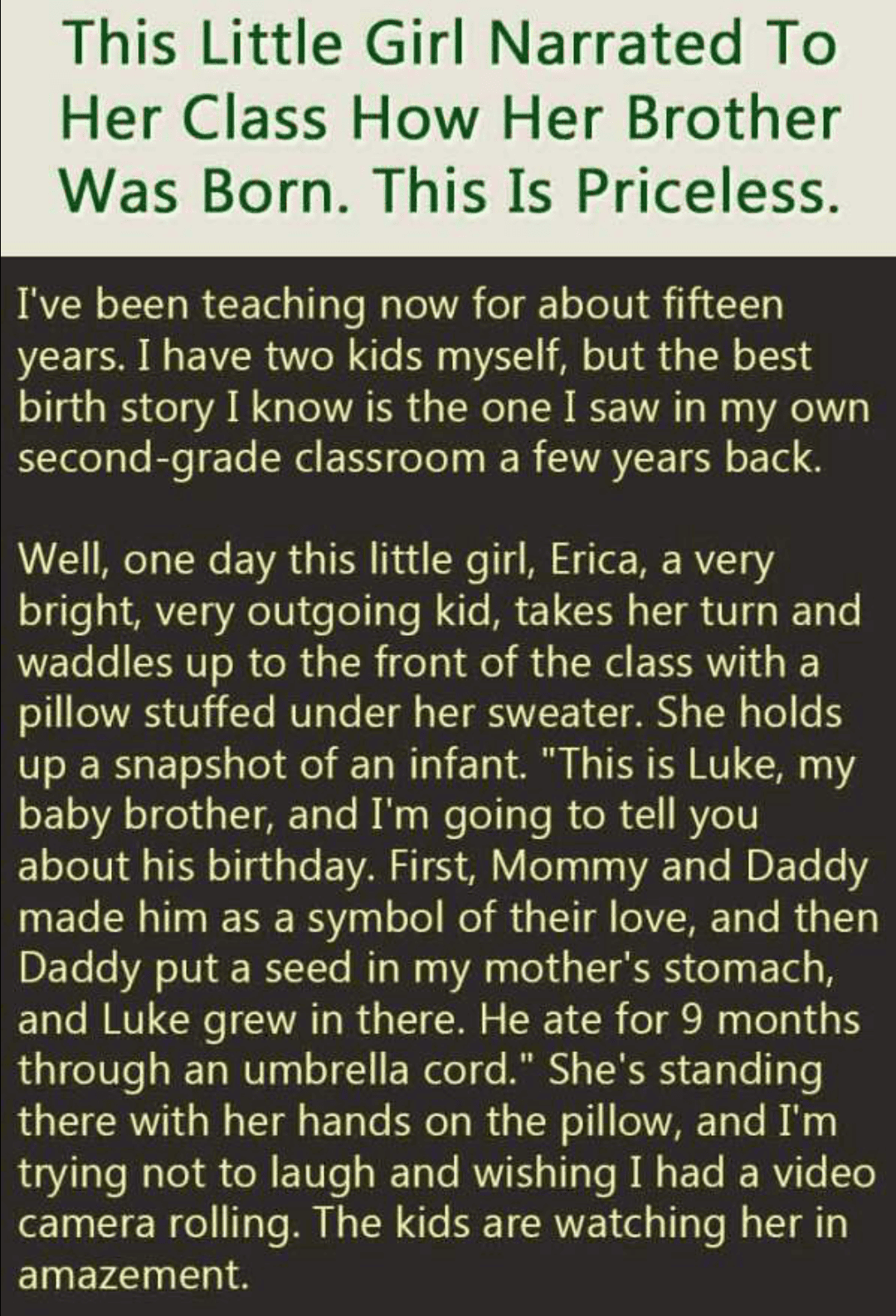 Ever Heard A Little Girl Explaining Birth Of A Child ? Read This.