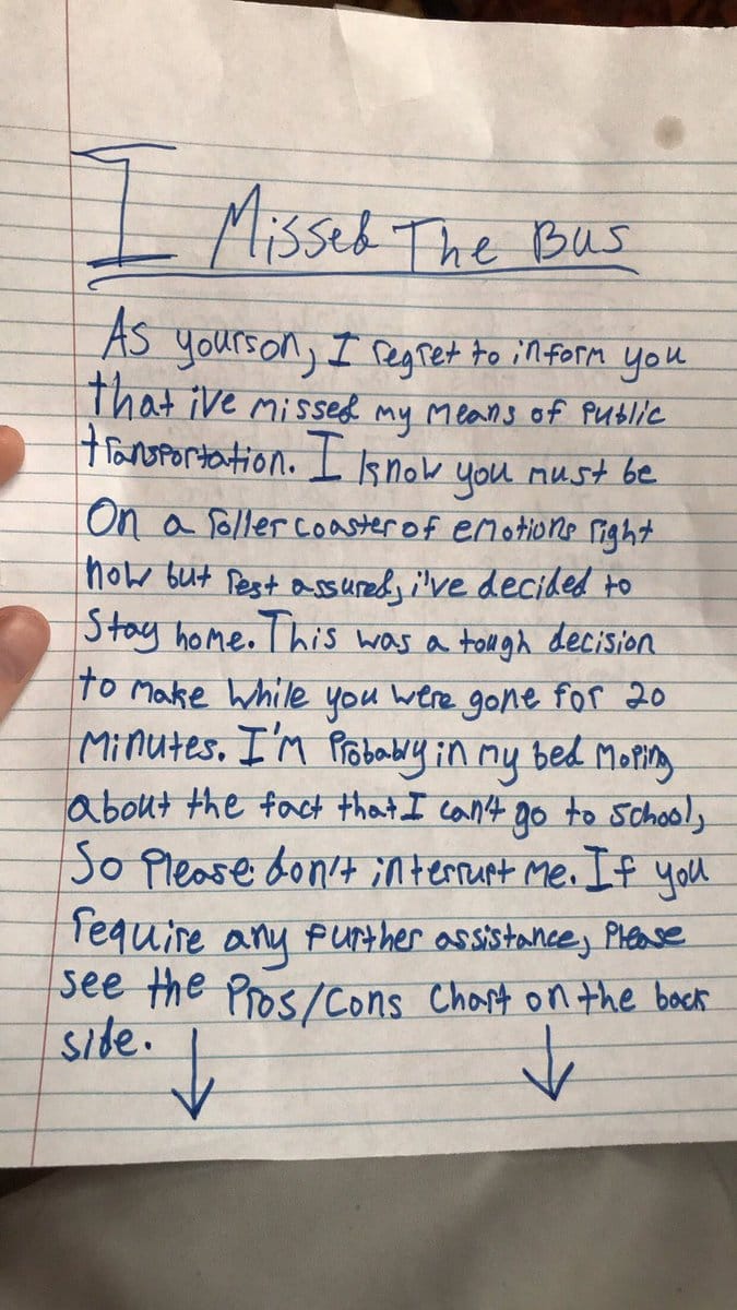 A Boy Writes A Letter For His Mother About Missing The Bus And The Letter Goes Viral