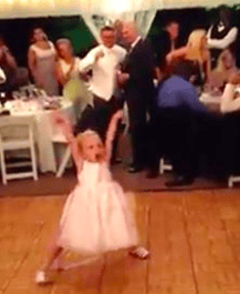 Flower Girl Dances In Wedding Reception. The Song Switches And The Crowd is Startled