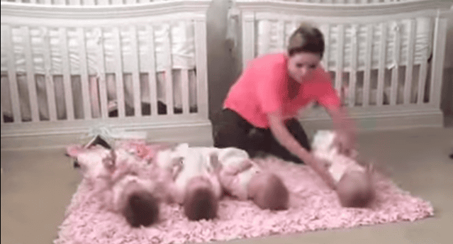 This Exhausted Mommy Lines Up Her Quadruplets. Now Pay Attention To The One Who's On The Far Left. SO CUTE!