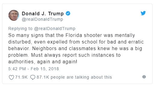 Donald Trump Tweets That Nikolas Cruz’s ‘Neighbors And Classmates’ Could Have Prevented Parkland Shooting