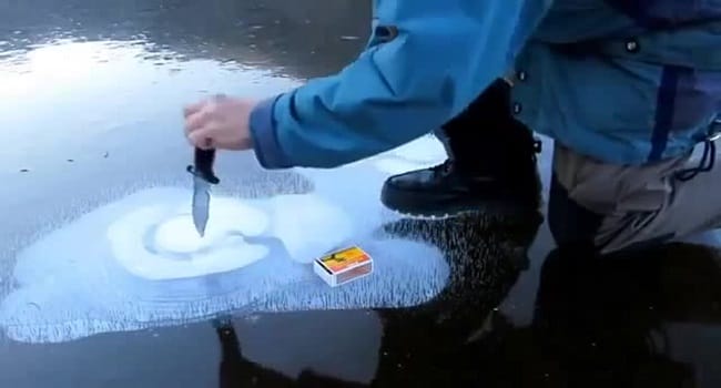 He Pokes A Hole Into The Ice, What Then Happened Kinda Shocked Me! OMG!
