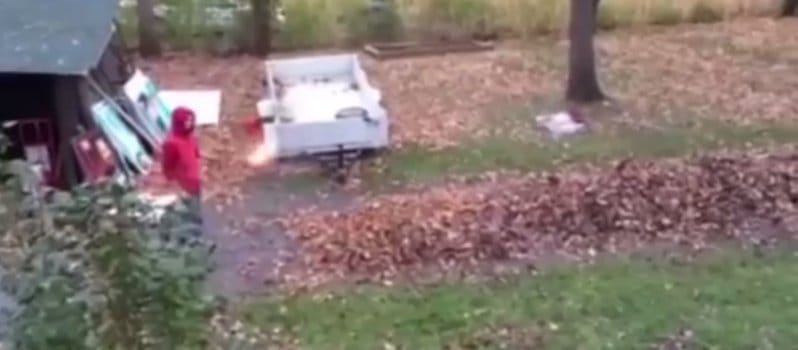 This Guy Has A Stupid And Dangerous Hack To Get Rid of Fall Leaves