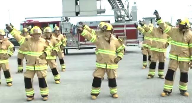 17 Firemen Lineup And Take Their Place. Now Watch When The Disco Music Starts