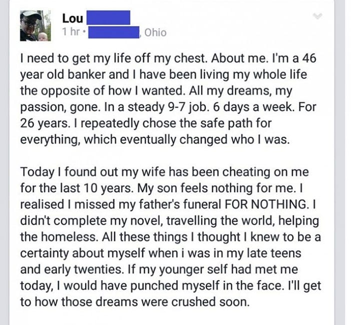 46-Year-Old Banker Finds Out Wife Has Been Cheating For 10 Years- Then Posts This on Facebook