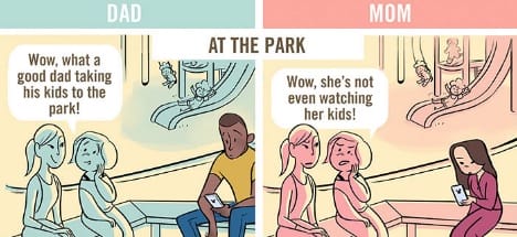 5 Comics Show The Difference In The Way We Look Moms and Dads In the Public