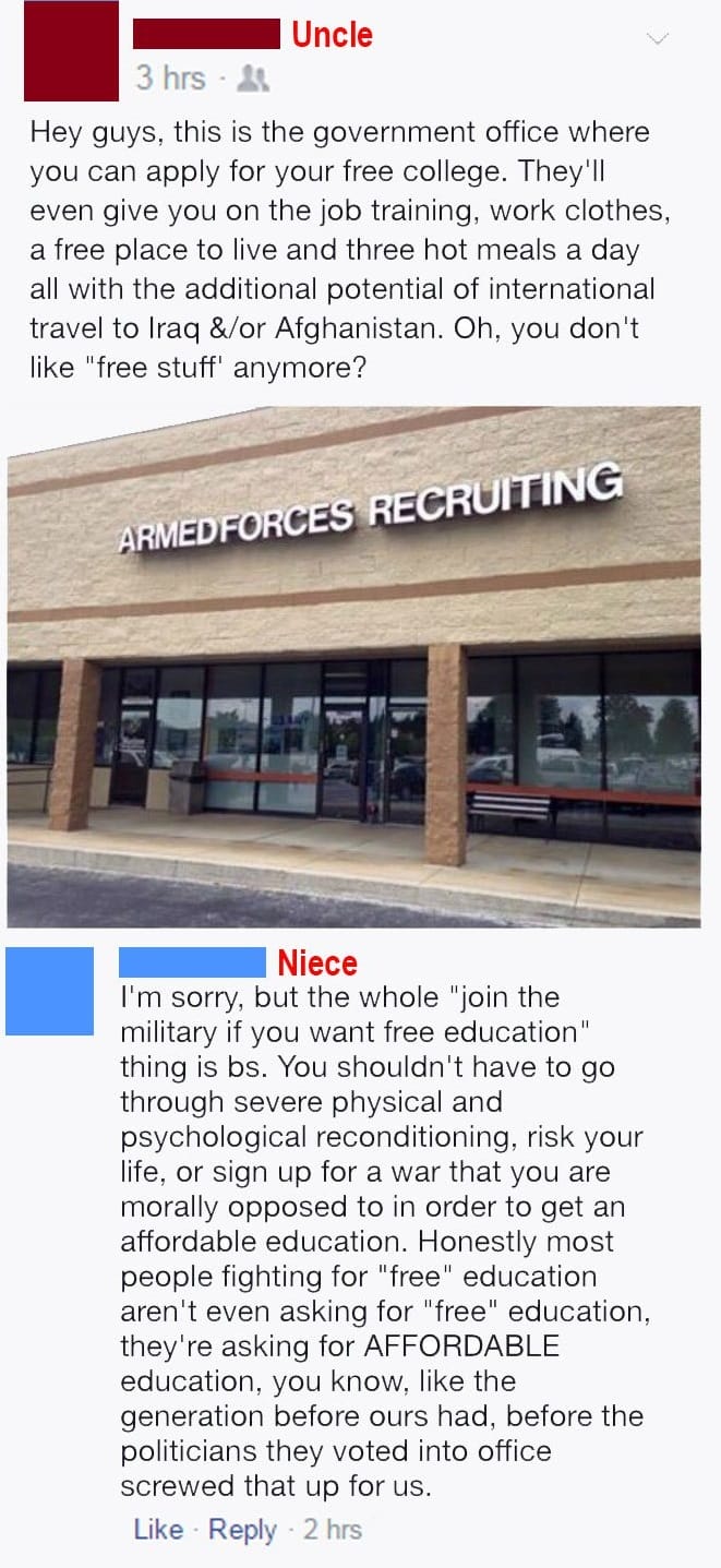 Girl Finally Loses It When Her Conservative Uncle Posts This On FB, And Nails It