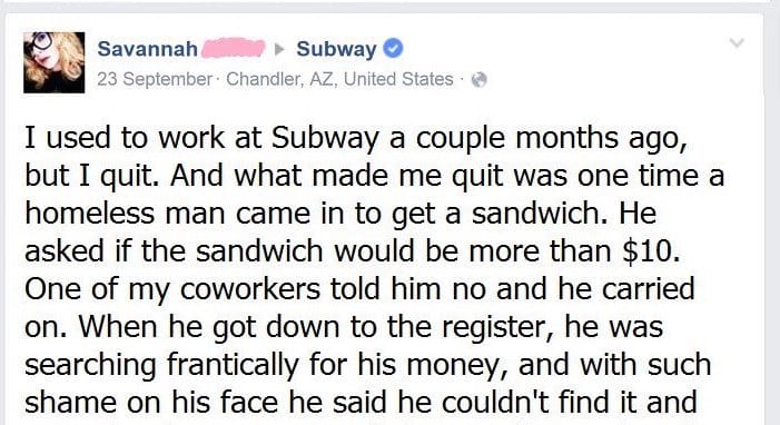 She Helped A Person In Need But Quits Her Job At Subway After Her Manager Tells Her THIS!