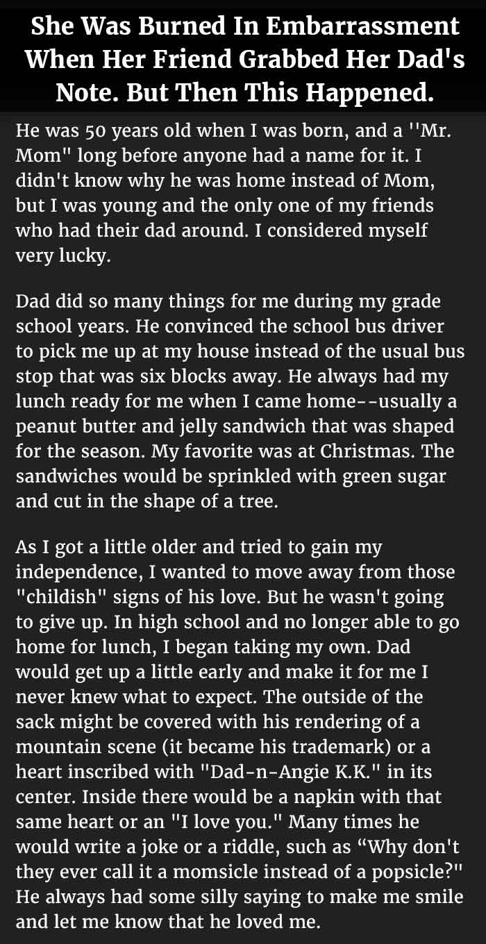 She Was Burned In Embarrassment When Her Friend Grabbed Her Dad's Note. But Then This Happened.
